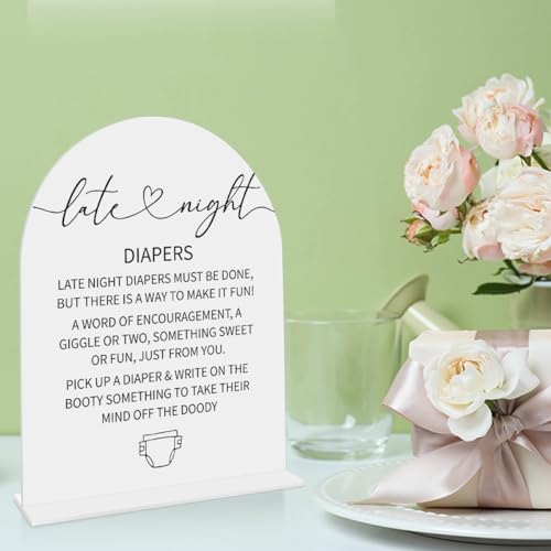 Late Night Diapers Sign Funny Baby Shower Diaper Game Sign Shower Reception Event Party Table Desk Acrylic Decor 8x10 Inch - color: late night diaper