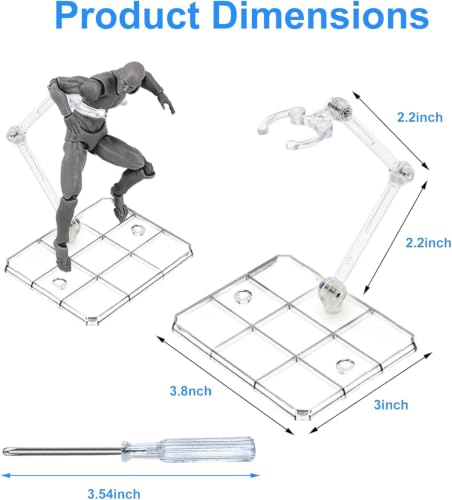 Action Figure Stand, 12 PCS Assembly Action Figure Display Holder Base Doll Model Support Stand Compatible with HG RG SD SHF Gundam 1/144 Toy with Screwdriver Transparent