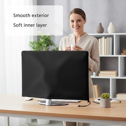 Monitor Dust Cover Heavy Duty Anti-tear Full Body Protective Case Universal for 17-19" Computer LED LCD Screen Wih Adjustable Bottom Tight Rope Black -19Wx12.5Hx2.3D in - size: 17"-19" in