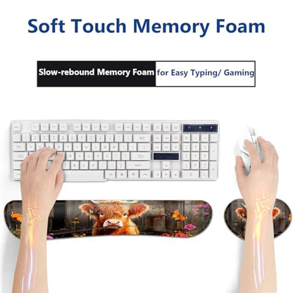 Large Mouse Pad + Keyboard Wrist Rest Set, Extended Gaming Mousepad (31.5X11.8 inch) with Non-Slip Rubber, Ergonomics Memory Foam Mouse Wrist Rest Support, Highland Cow Baby Pattern XXL Desk Pad - color: Yu-Mouse Pad-3-B56