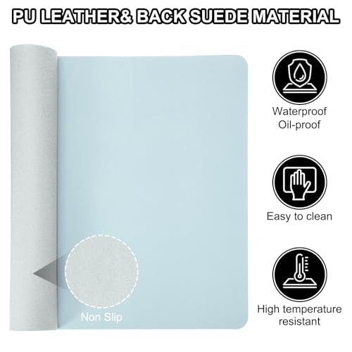 PATIKIL Desk Mat, 48"x17" Non-Slip Waterproof PU Leather Pad for Office & Home Use, Dual Sided, Light Blue - color: Light Blue, size: 48"x17"