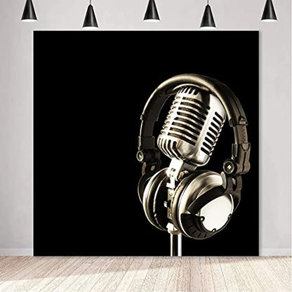 6x6ft Music Theme Backdrop Headphones Photography Background for Birthday Party Decor Banner Photo Booth Studio Props BJAY12 - size: 6x6FT