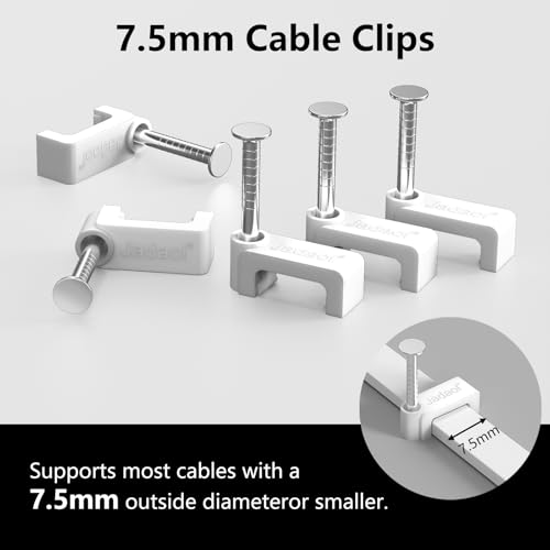 Jadaol 100Pcs 7.5mm Cable Clips with Nails, Custom Fit for Jadaol Cat6 Flat Ethernet Cable, Wall Wire Tacks for RJ45 LAN, Coax, Speaker, and Network Cables - size: 7.5mm