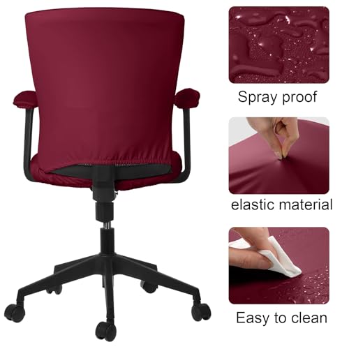 Tallew 4 Pcs Office Chair Covers PU Leather Office Desk Accessories Universal Computer Chairs Cover Stretchable Protective Chair Seat Covers Desk Armrest Cover Slipcovers Rotating Backrest(Burgundy) - color: Burgundy