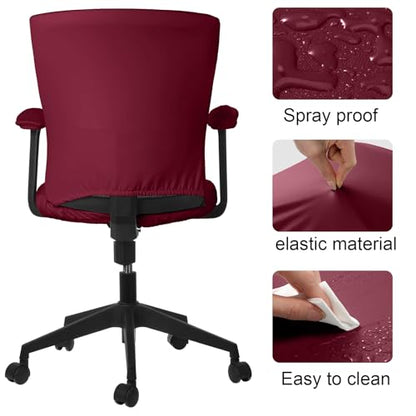 Tallew 4 Pcs Office Chair Covers PU Leather Office Desk Accessories Universal Computer Chairs Cover Stretchable Protective Chair Seat Covers Desk Armrest Cover Slipcovers Rotating Backrest(Burgundy) - color: Burgundy