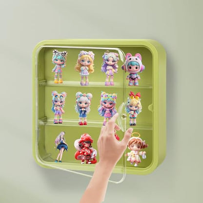 Display Case for Figures, Wall-Mounted Clear Dustproof Display Box with Magnetic Door and Shelf, Adjustable Doll Display Case for Collectibles Figurines Sonny Angels Pop Mart Mini Figures (Green) - color: Green
