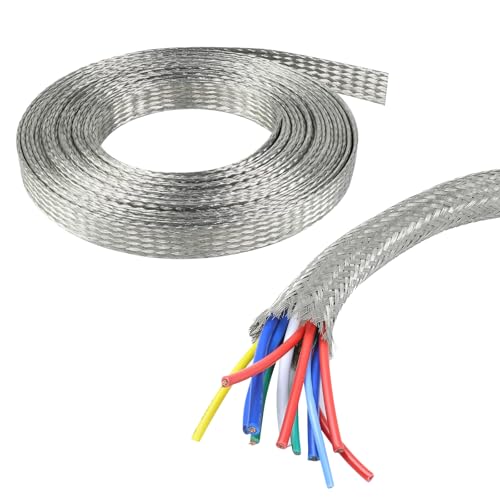 Tinned Copper Braid Cable Wire Shielding Sleeve Ground Straps Protection Flat Metal Mesh Flexible Expandable (1/2 in Wide(0.32 in Dia)-28ft) - size: 1/2 in Wide(0.32 in Dia)-28ft