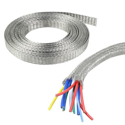 Tinned Copper Braid Cable Wire Shielding Sleeve Ground Straps Protection Flat Metal Mesh Flexible Expandable (1/2 in Wide(0.32 in Dia)-28ft) - size: 1/2 in Wide(0.32 in Dia)-28ft