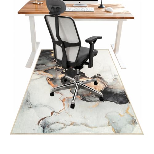Anidaroel Office Chair Mat for Hardwood/Tile Floor, 36"x48" Desk Chair Mat for Office Gaming, Under Desk Rug for Rolling Chair, Anti-Slip Computer Chair Mats, Low-Pile Carpet Protector Rug - color: Grey Gold Marble, size: 36"x48"