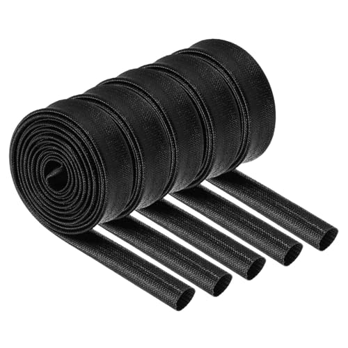 MECCANIXITY 5Pcs Wire Insulation Braid Fire Sleeve,6.6Ft-12mm ID Black, High Temp Silicone Coated Fiberglass Sleeving for Automotive Hose Lines Electrical Wiring - color: Black, size: 6.6Ft-12mm