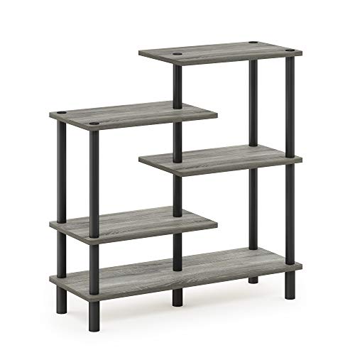 Furinno Turn-N-Tube 5-Tier Accent Display Rack, French Oak Grey/Black - color: French Oak/Black, style: 5-Tiers, Side Ladder