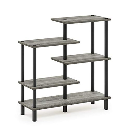 Furinno Turn-N-Tube 5-Tier Accent Display Rack, French Oak Grey/Black - color: French Oak/Black, style: 5-Tiers, Side Ladder