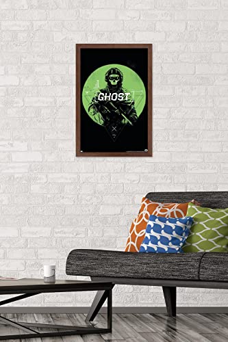 Trends International Call of Duty: Modern Warfare 2 - Ghost Emblem Wall Poster, 14.725" x 22.375", Mahogany Framed Version - color: Mahogany Framed Version, size: 22.4"L x 14.7"W