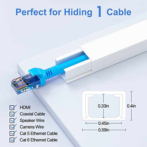 Yecaye Cord Hider, 113in One-Cord Cable Concealer, Cord Covers for Wires on Wall, Easy Install Cable Management Kit for 2 Small Wires, Cables Raceway Home Office, W0.59in H0.4in, White - color: White, size: Small