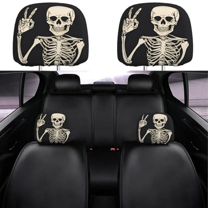 Dujiea 2 Pack Funny Skull Finger Car Headrest Covers, Universal Soft Car Seat Head Rest Protector, Vehicle Accessories Fabric Headrest Cover for Cars Vans Trucks - color: Funny Skull Finger