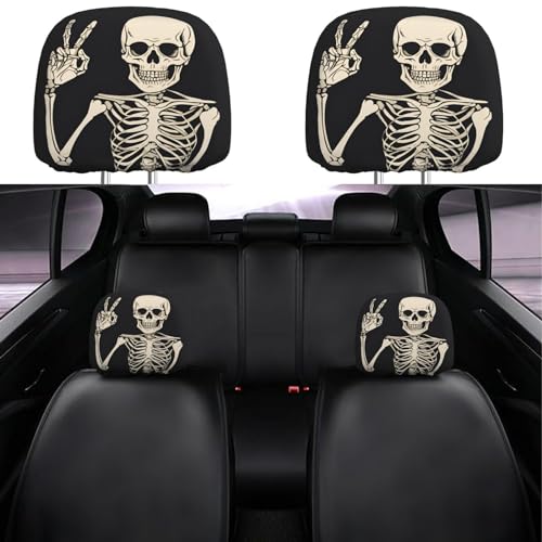 Dujiea 2 Pack Funny Skull Finger Car Headrest Covers, Universal Soft Car Seat Head Rest Protector, Vehicle Accessories Fabric Headrest Cover for Cars Vans Trucks - color: Funny Skull Finger
