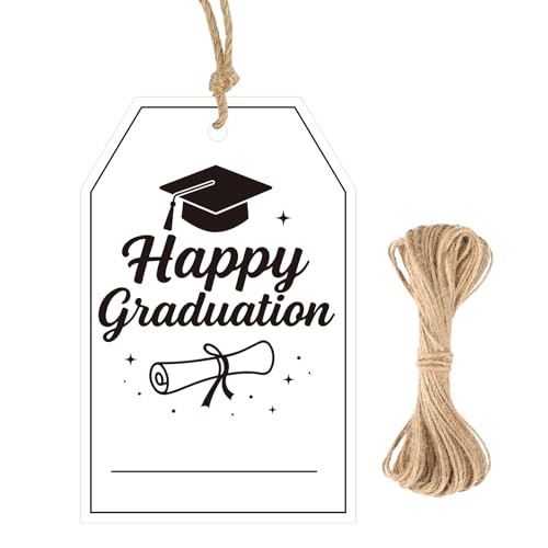 G2PLUS Happy Graduation Tags - Black Graduation Gift Tags with String, Class of 2026 Paper Hang Labels for Congrats Grad Party Favors - style: Happy Graduation - Black