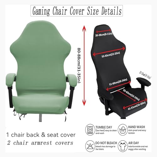 Gaming Chair Cover Set with Armrest Covers, Stretch Ruffled Slipcover for Racing Office Computer Reclining Chairs (Avocado Green) - color: Avocado Green