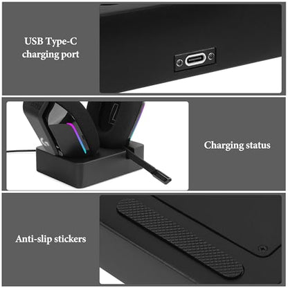 GEEKRIA Headphones Charging Stand for Logitech G733 Lightspeed Wireless Gaming Headset, 3D Printed Resin Magnetic Dock, Gaming Headset Base (Black)