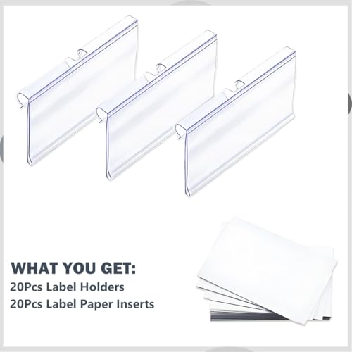 Diteje 20 Pack Wire Shelf Label Holders with Paper Inserts, 3.94x1.50inch | Shelving Rack Retail Sign Hook,Clip On Design,for Supermarket/Retail/Shelves,No Tools Needed - size: 3.94x1.65in