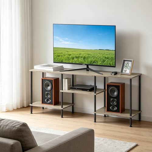 50 Inch TV Stand for Living Room Small Entertainment Center with Storage Shelves Farmhouse 3 Tier TV Console Table Bedroom TV Media Cabinet for 50 43 40 32 Inch, Grey - color: Grey