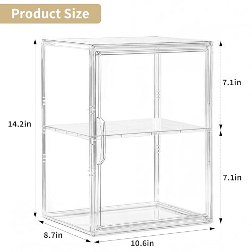 Large Clear Acrylic Figure Display Case for Collectibles 3 Pack | Adjustable Divider, Magnetic Door, Crystal Clear View, Easy to Clean, Dustproof, Easy Assemble, for Tall Skincare Bottles - size: Large 3 pack