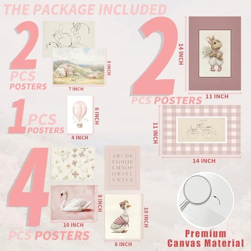 Kizbok Pink Nursery Wall Art Decor for Baby Girl Room Decor, Vintage Kids Room Wall Decor Swan Bunny Duck Hot Air Balloons Flower Canvas Art Prints Poster, Cute Nursery Wall Poster for Little Girl's Bedroom, Toddler Kids Playroom - Unframed - color: Nurse