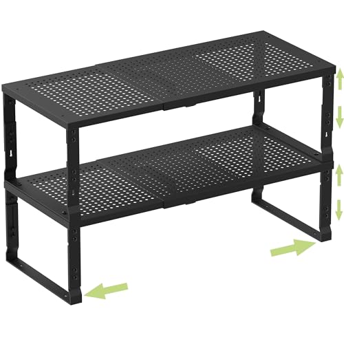 Heavy-Duty Adjustable Metal Shelf Organizer - Expandable & Stackable Pantry Storage Rack for Kitchen, Bathroom, RV, Cabinets(2 Packs/Black, Medium) - color: 2 Packs/Black, size: M:7.8"D x 16.5"W x 8.2"H
