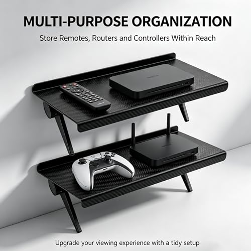 Speaker Mounts, 1 Pair Universal TV Shelf Brackets No Drilling Floating Shelves, Adjustable TV Top Shelf & Under TV Shelf Compatible with Universal Sound Bar, Space Saving Home Storage Organizer