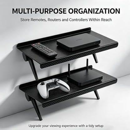 Speaker Mounts, 1 Pair Universal TV Shelf Brackets No Drilling Floating Shelves, Adjustable TV Top Shelf & Under TV Shelf Compatible with Universal Sound Bar, Space Saving Home Storage Organizer