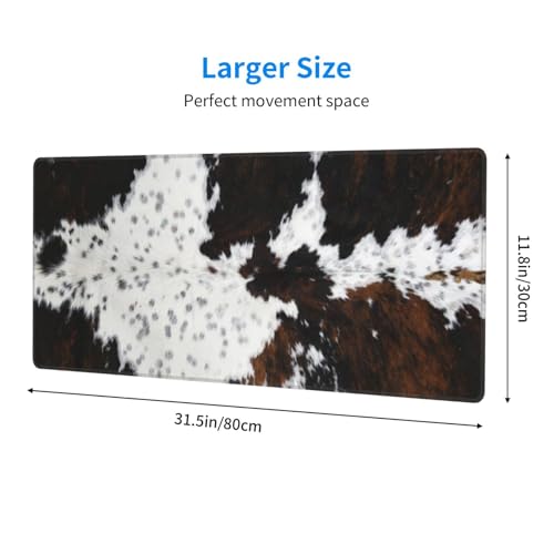 Cowhide Gaming Mouse Pad, 3D Animal Cow Fur Skin Spots Large Extended Desk Mat 11.8X 31.5 inches with Non-Slip Base & Stitched Edges, Waterproof Desk Mat for Office, Home, Laptop, Computer Keyboard - color: Cowhide_03