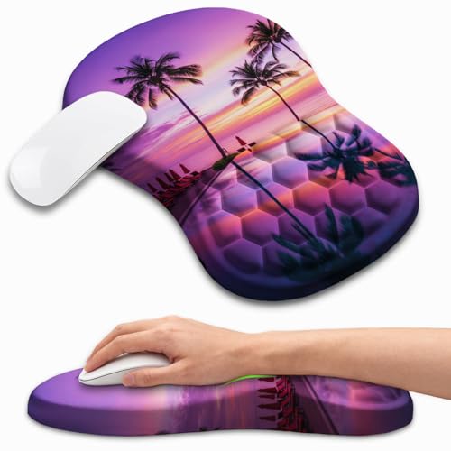 Ergonomic Mouse Pad with Wrist Rest, Memory Foam Wrist Support for Carpal Tunnel Pain Relief, Massage Design Mousepad and Non-Slip Base for Office and Gaming, 12x8 Inch, Mauve Twilight - color: Mauve Twilight