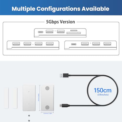 EJAY 5-in-1 Magnetic USB 3.0 Hub with SD/TF Card Reader, 5Gbps USB Data Hub for Desk, Magnetic Hub for PC Case, Powered USB 3.0 Hub Desk Mount for MacBook, PC, 3-Way Mounting, Silver - color: Silver