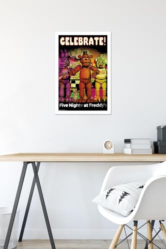 Trends International Five Nights at Freddy's - Celebrate Wall Poster, 14.725" x 22.375", White Framed Version - color: White Framed Version, size: 22.4"L x 14.7"W