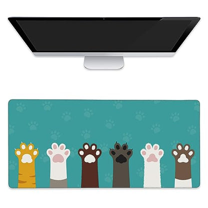 Extended Gaming Mouse Pad Cute Cat Paws Large Mousepad with Stitched Edges,Anti-Slip Rubber Base Keyboard Mouse Mat Desk Pad for Gaming Home Office 35.4 x 15.7 inches - color: Cute Cat Paws