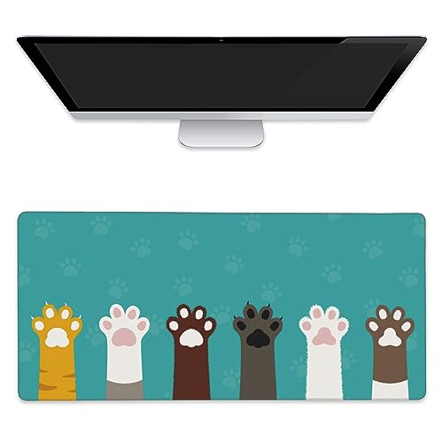 Extended Gaming Mouse Pad Cute Cat Paws Large Mousepad with Stitched Edges,Anti-Slip Rubber Base Keyboard Mouse Mat Desk Pad for Gaming Home Office 35.4 x 15.7 inches - color: Cute Cat Paws