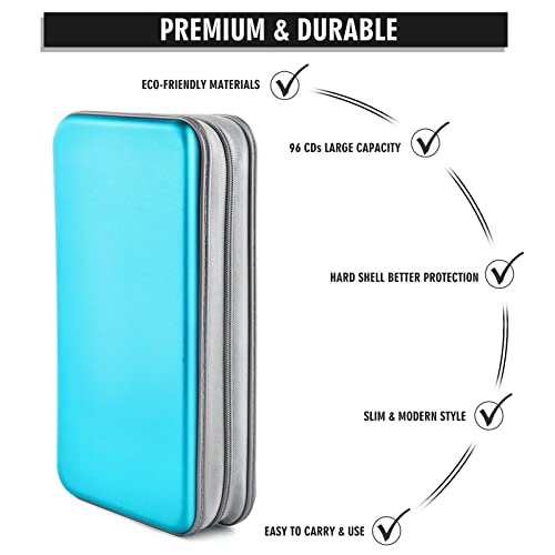 DVD Case, Bivisen CD Case Holder Wallet Binder 96 Capacity CD/DVD Cases Storage Holder Binder Organizer Wallet Book for Car Home Travel (Sky Blue) - color: Sky Blue