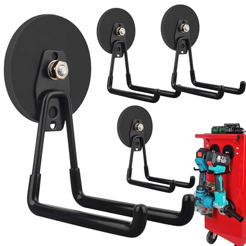 ULIBERMAGNET Strong Magnetic Hooks,Large Magnet with Hooks for Heavy Duty Tools,Jig Saw,Hose, 4 Pack Heavy Duty Magnetic Hooks for Hammer Drill,Circular Saw,Garden Tool(3.46inch/Black) - style: 3.46" Ultimate Black Hooks XL 4PC