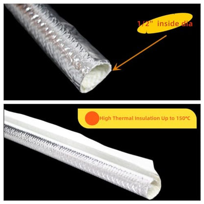 13mm - 1/2" Self Closed Aluminized Sleeve Heat Shield Protection Side Entry High Temp for Hoses, Wire Harnesses, Cables, Automotive, Exhaust 39" (1 Meter) - size: 13mm - 1/2" Dia - 39" Long