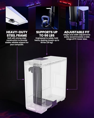 Arozzi PC Mount – Under Desk Computer Tower Holder, Adjustable Height & Width CPU Bracket, Heavy Duty Steel PC Stand, 360° Rotating Base, Supports Up to 66 lbs, Space-Saving Desk Setup - Purple