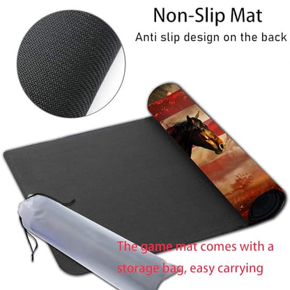 MTG Playmat, Smooth Surface Game Play Pad MTG TCG 24 x 14 inch with Storage Bag, Non-Slip Mouse Pad Card Fighting Game, American Flag Horse - color: American Flag Horse