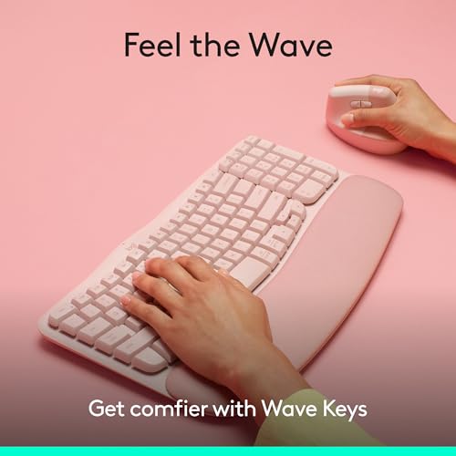Logitech Wave Keys Wireless Ergonomic Keyboard with Cushioned Palm Rest, Comfortable Natural Typing, Easy-Switch, Bluetooth, Logi Bolt Receiver, for Multi-OS, Windows/Mac - Rose - color: Rose