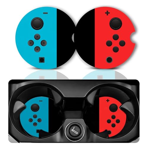 Vedio Game Car Coasters Set of 2 for Cup Holder 2.63" Gamer Absorbent Ceramic Cup Coaster Non-Slip Cork Base Drink Coasters with Finger Notch Gaming Car Accessories Interior for Women Men - color: Vedio Game