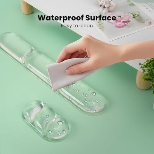O.T.M Wrist Rest Support for Mouse Pad & Keyboard Set, Circle Ergonomic Mousepad & Coaster with Silicone, Non-Slip Base, Clear