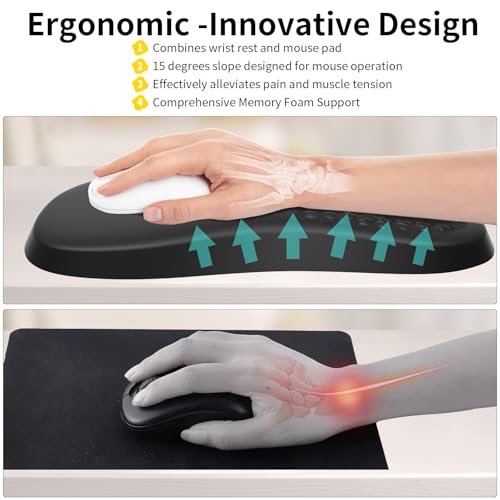 eulps Ergonomic Mouse Pad with Wrist Rest Support, Mousepad with Comfortable Memory Foam Wrist Rest and Non-Slip PU Base for Pain Relief, Computer, Laptop, Office, Home - color: 05Dark Black