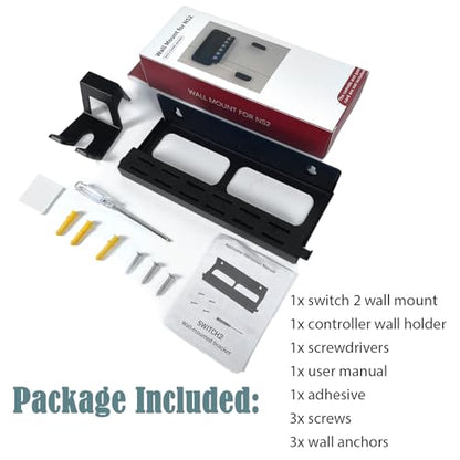 Metal Wall Mount Compatible with Nintendo Switch 2/1/OLED, Switch 2 Wall Mount Kit with Controller Holder, 12 Game Card Holders and 2 for Joy Con Brackets, Safely Store Switch 2 Near TV