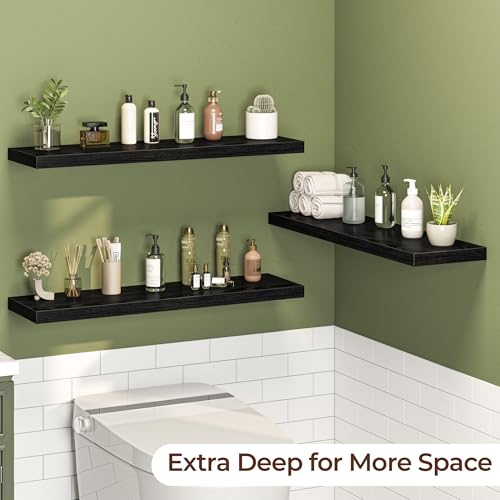 Fun Memories Floating Shelves for Wall 36 Inch Set of 3, Farmhouse Floating Shelves with Invisible Heavy Duty Bracket, 10 Inch Deep Bathroom Shelves for Storage, Living Room, Kitchen, Decor, Black - color: Black, size: 36"W x 10"D - 3P