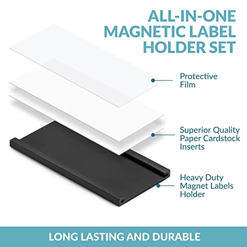 50 Pack"C" Channel Magnetic Label Holders 1x2 with 100 White Card Inserts, 50 Clear Plastic Protectors and Bonus 20 Colorful Cardstock Inserts in Blue, Green, Yellow and Red - Double-Sided Cards