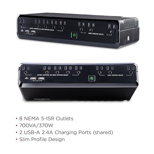 CyberPower SL700U Standby UPS Battery Backup and Surge Protector, 700VA/370W, 8 Outlets, Slim Profile, UL Certified - size: 700VA, style: Slim