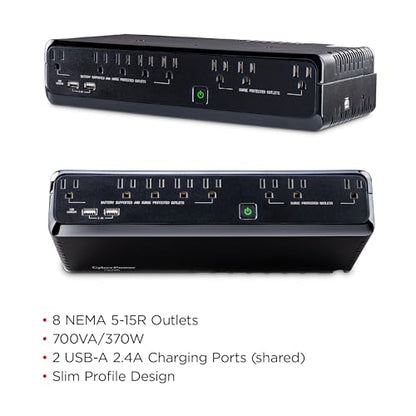 CyberPower SL700U Standby UPS Battery Backup and Surge Protector, 700VA/370W, 8 Outlets, Slim Profile, UL Certified - size: 700VA, style: Slim